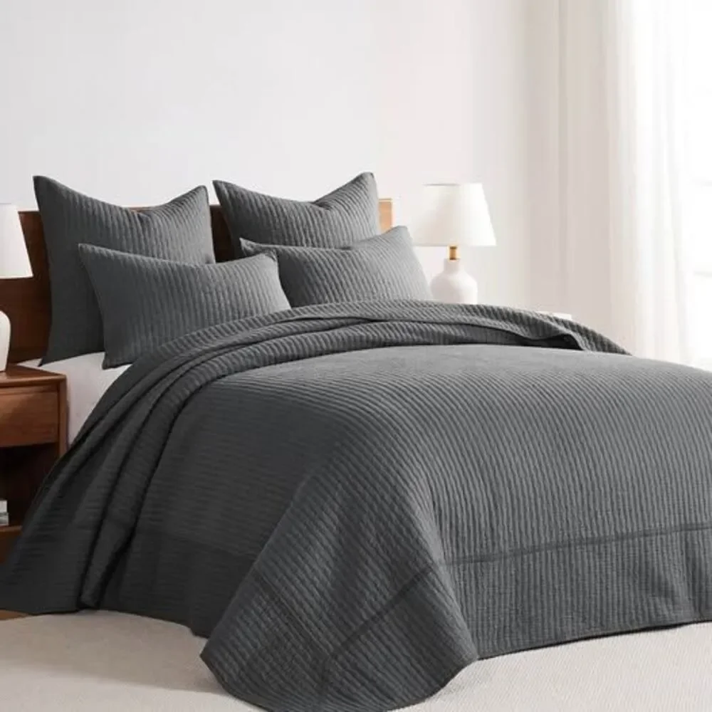 Levtex Home Cross Stitch Stitching 3-Pc. Bedspread Set, King, Charcoal